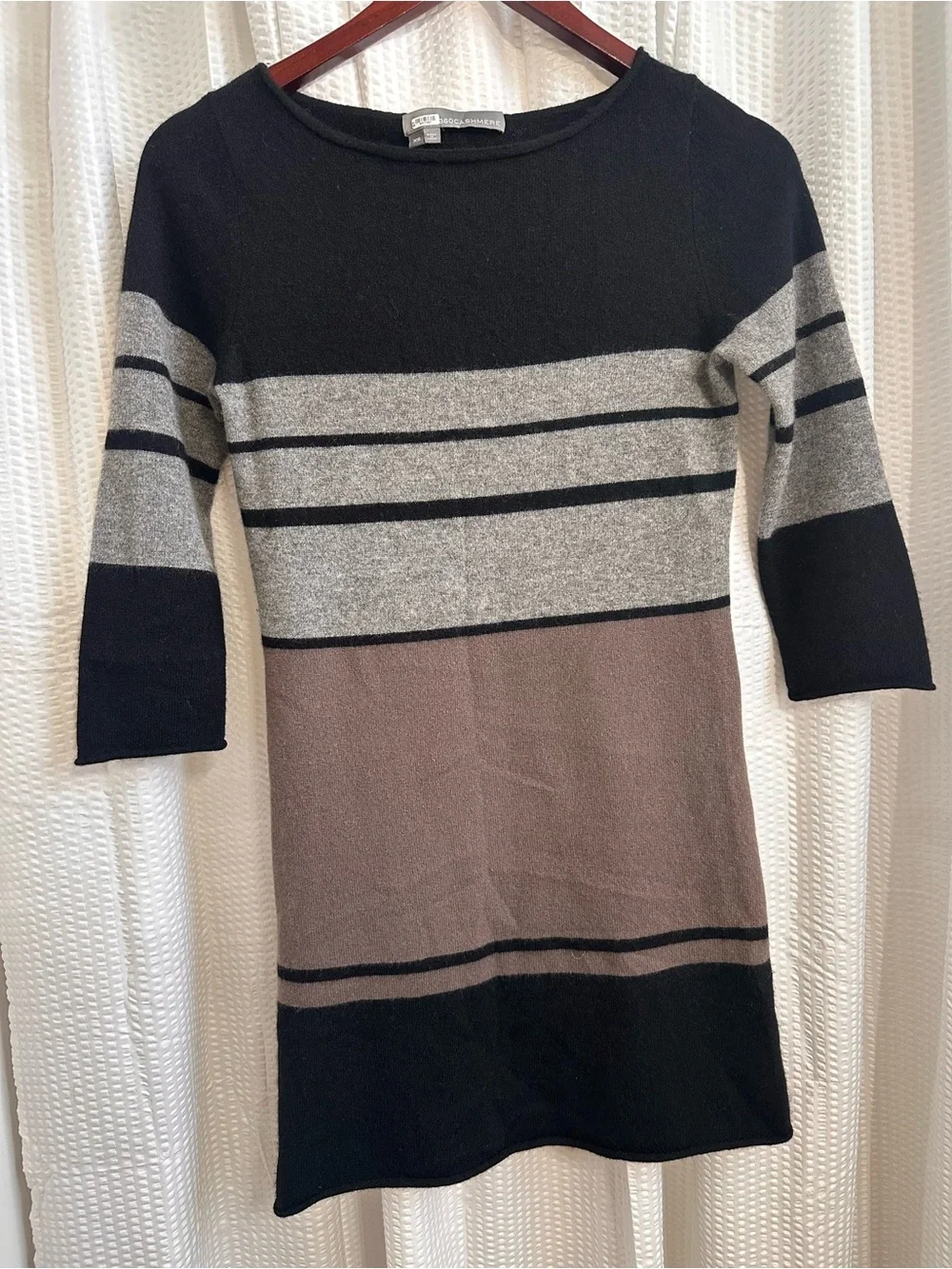 360 Cashmere Striped Knit Mini Dress in Black, Gray & Taupe